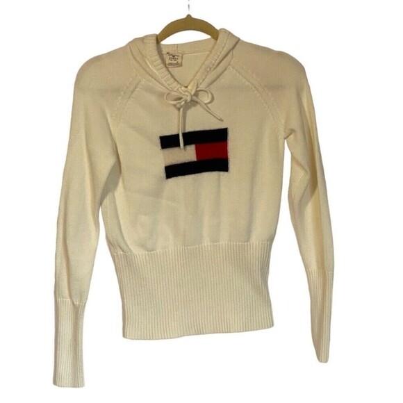 Tommy Jeans Sweater Womens Medium Hooded Knit Flag Logo Y2K 2004 - Picture 1 of 8